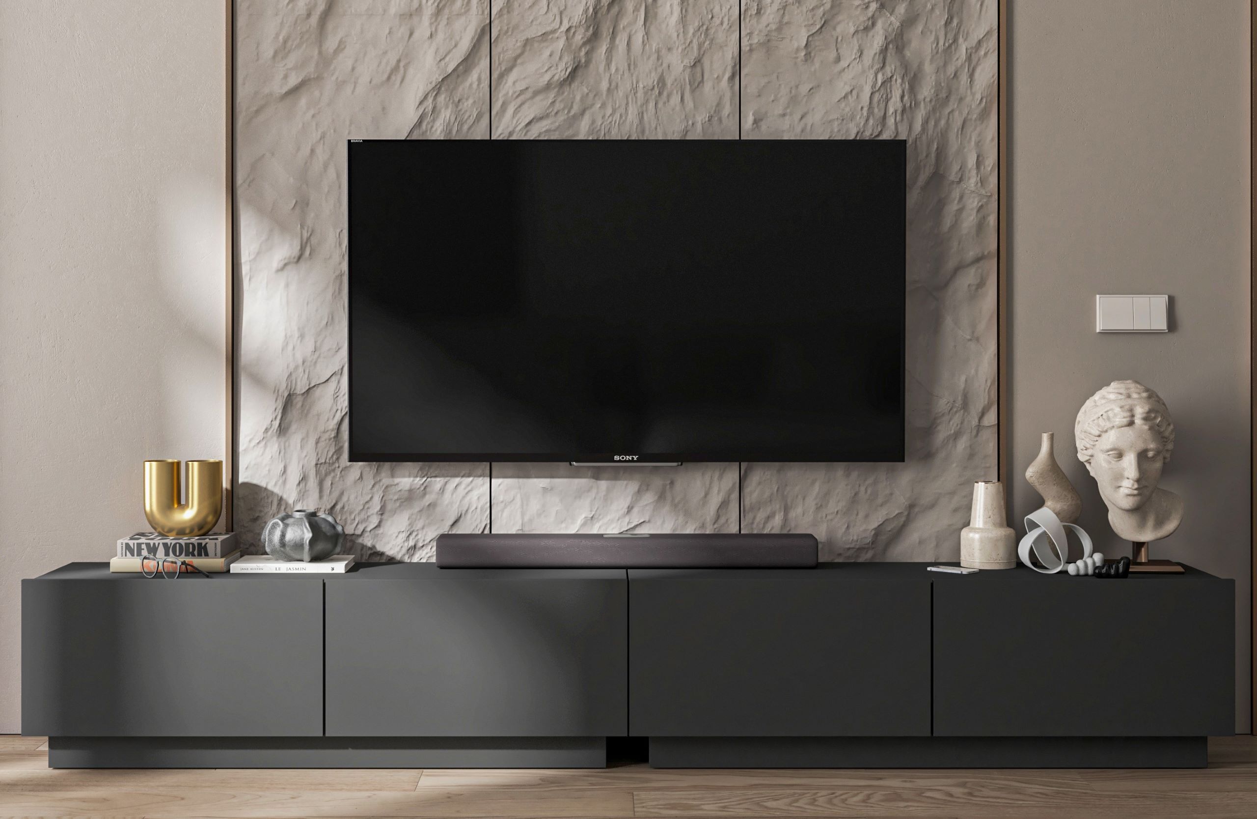 Meble Lindner 2 Stk TV-Schrank 2 x Enjoy Loft Style TV Modern Lindner Möbel 240cm x 37cm x 35cm Farbe: Graphit matt ENJOY-RTV-240-GRE_COKOL