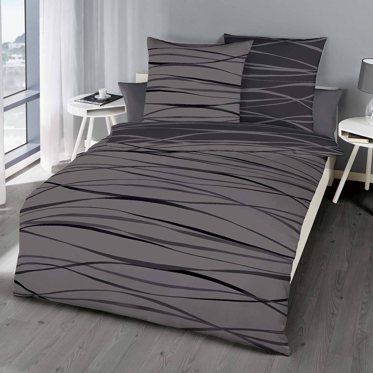 Traumschlaf Biber Bettwäsche Motion zinn 240x220 cm + 2x 80x80 cm