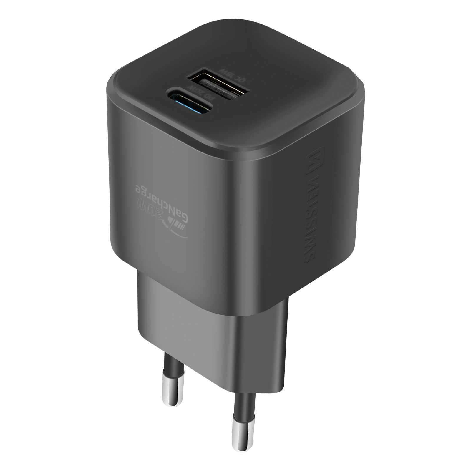 Swissten, napájací zdroj USB-C Power Delivery 20 W a USB Quick Charge 18 W, čierny