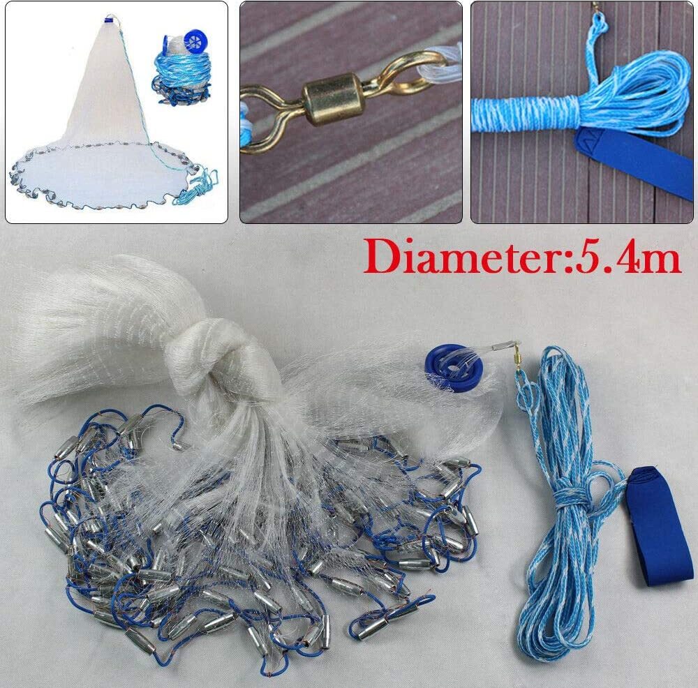 easybuy Wurfnetz Fischernetz Köderfischnetz Handgegossenes Angeln Netz Handwurf Angeln mit Stahl Sinker Handwurf Geeignet für Salz- und Süßwasser 5633265632