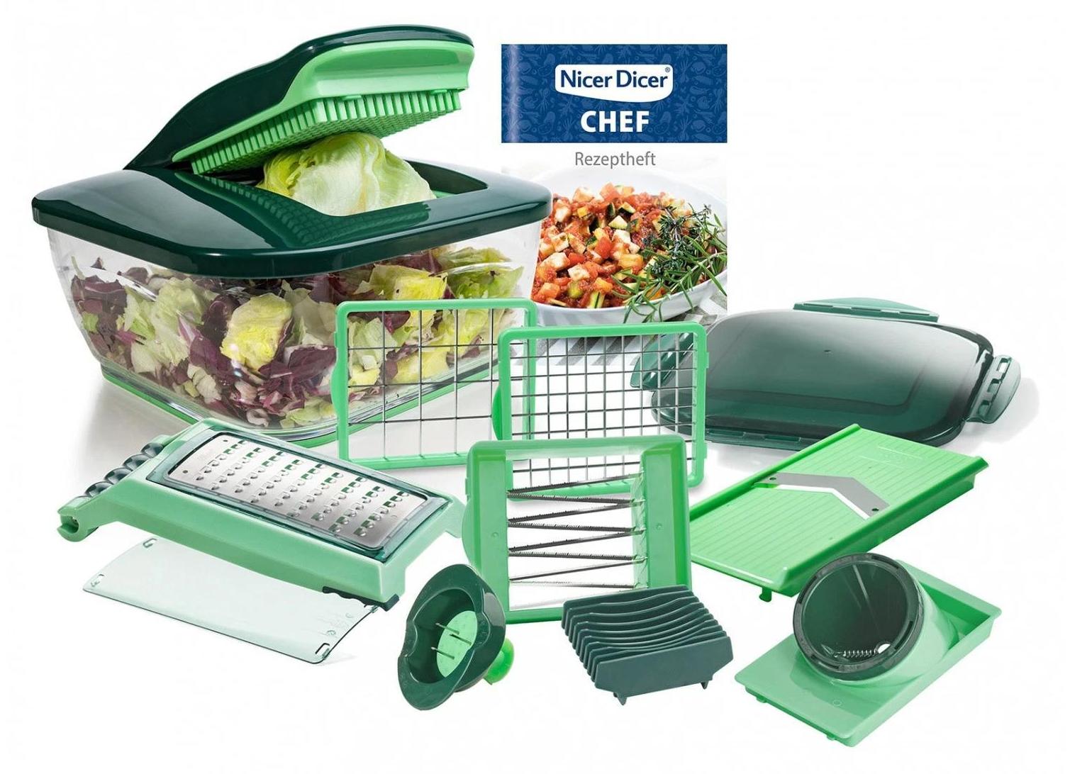 Genius Nicer Dicer Chef (15 teilig) Gemüseschneider, gross mit Schüssel aus der TV Werbung Slicer Dicer - Obstschneider-Set Gemueseschneider A27060