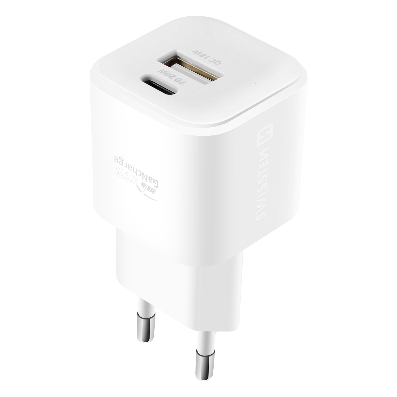 Swissten, napájací zdroj USB-C Power Delivery 20 W a USB Quick Charge 18 W, biely