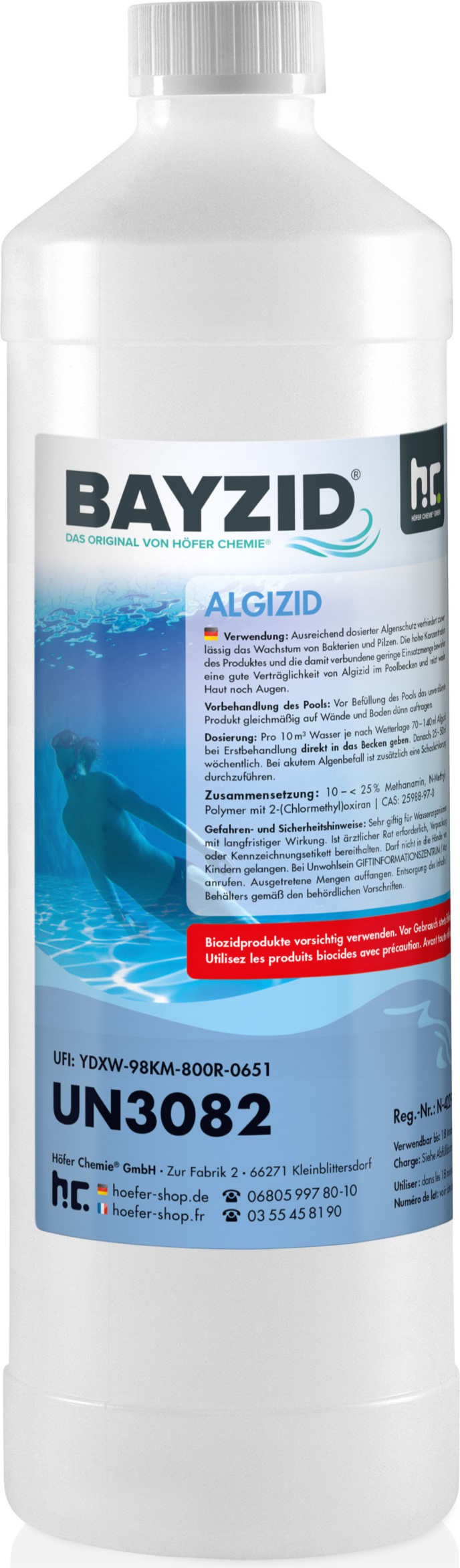 Höfer Chemie 1x1 L BAYZID® Algizid Poolpflegemittel gegen Algen für einen sauberen Pool BAYZID Algizid
