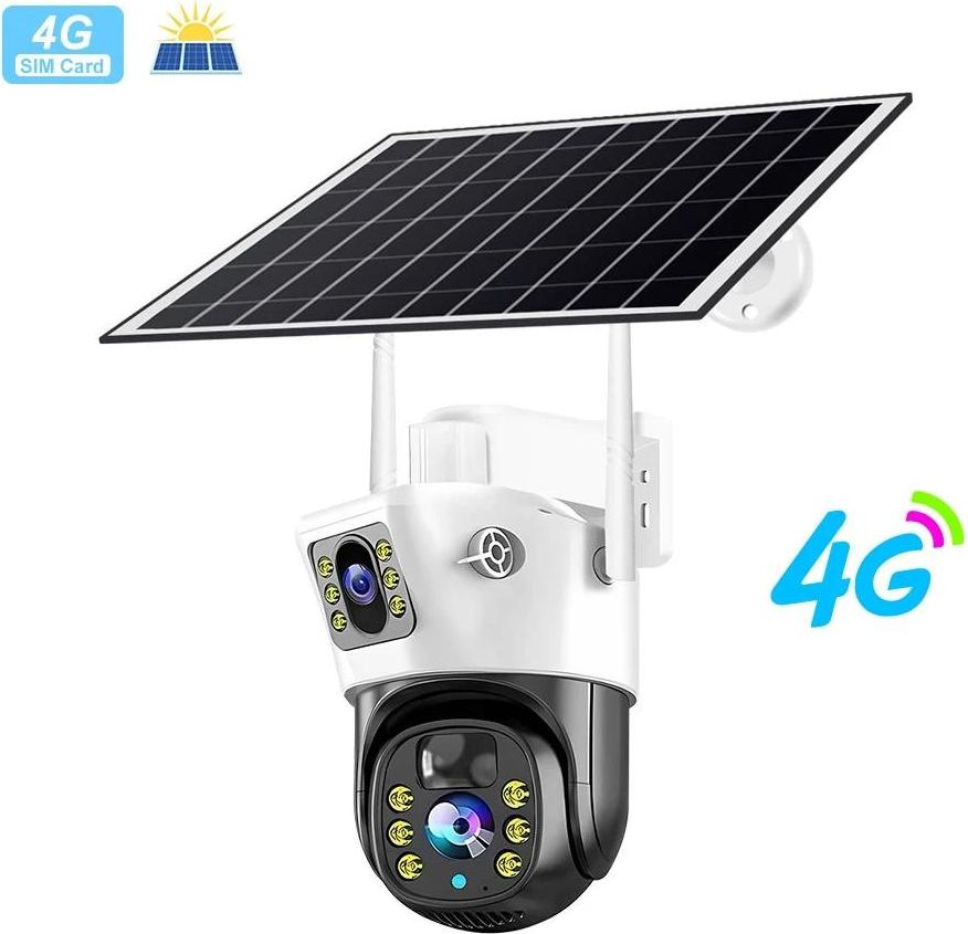 Vonkajšia/vnútorná monitorovacia kamera - Kopulová kamera 4G LTE - Dvojitý objektív - 4MP - Farebné nočné videnie - Vodotesnosť IP66 - Zabudovaná batéria - Biela