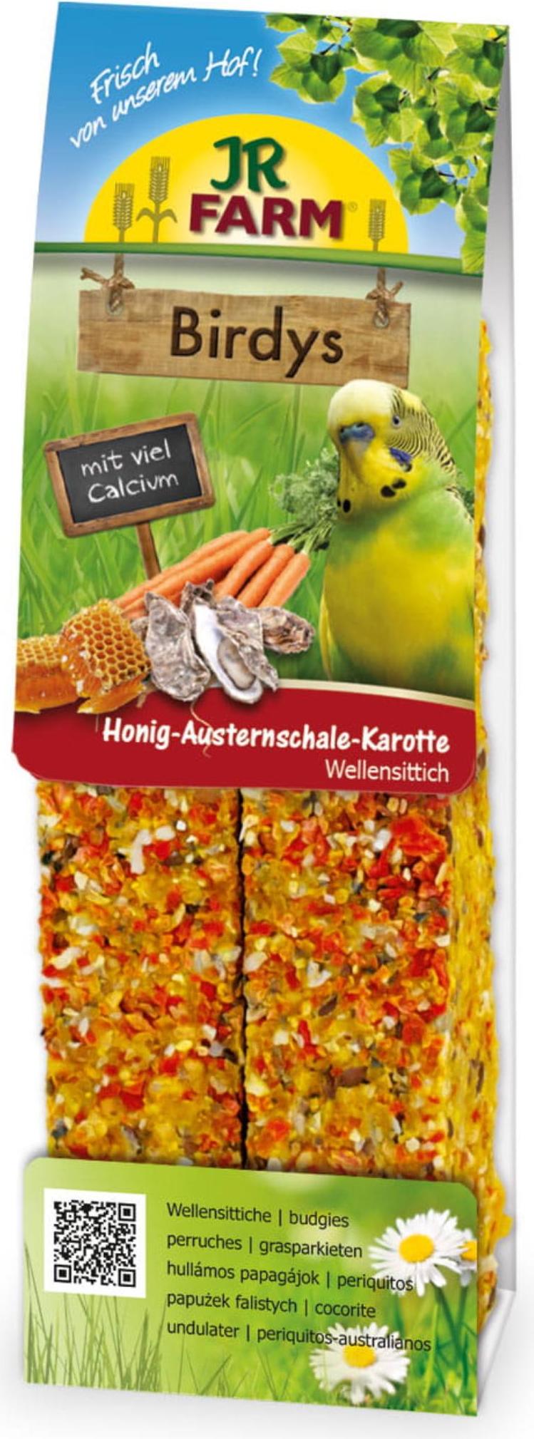 JR FARM Honig-Karotten-Austern-Sticks zum Knabbern für kleine Papageien 130g