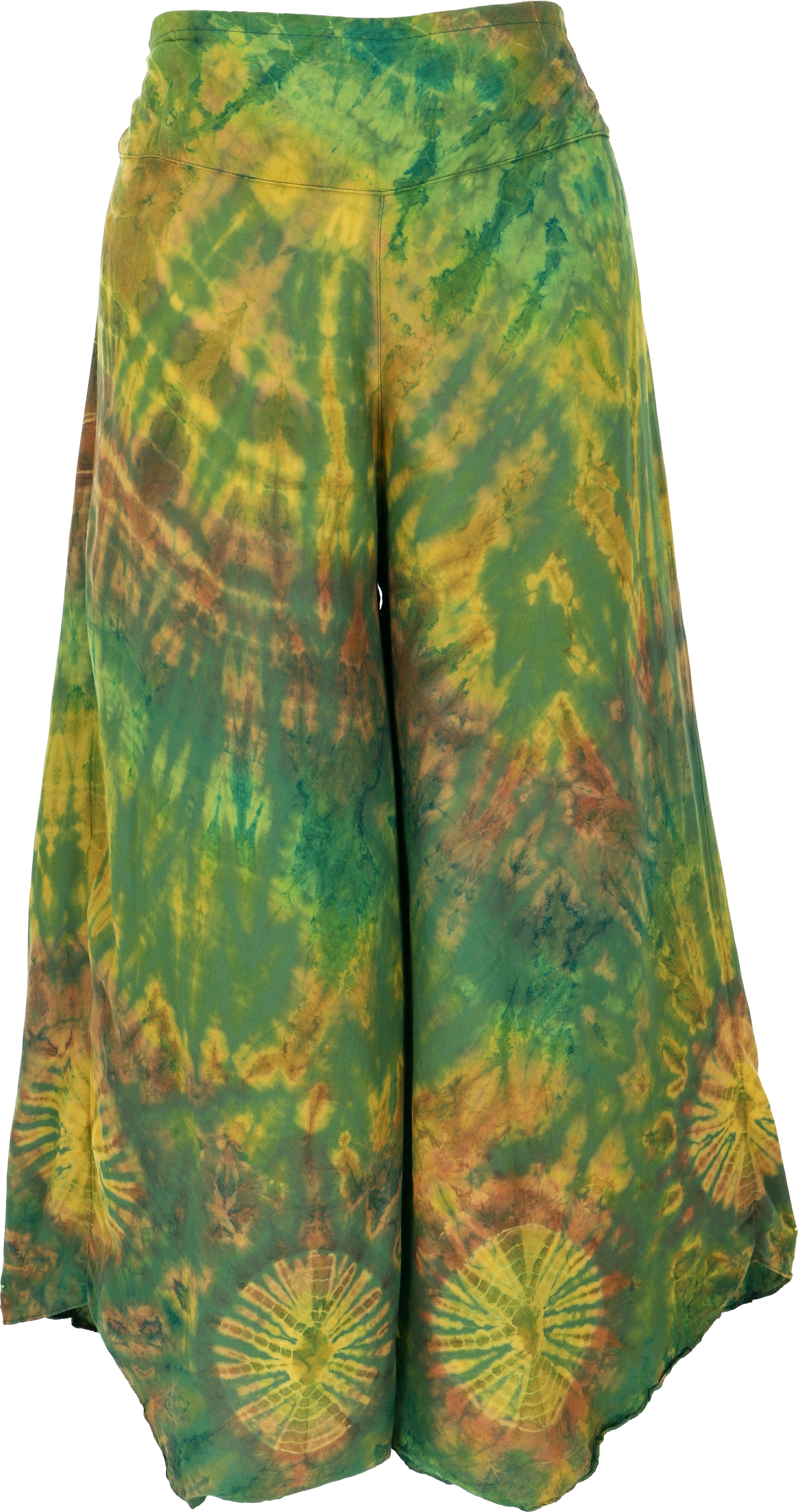 Guru-Shop Batik Palazzohose, Hosenrock, Batikhose, Schlaghose, Hippie Goa Hose - Grün, Damen, Viskose, Hosen 53305