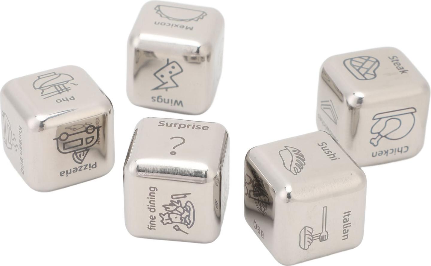Gistuch 5 Stück Lebensmittel-Entscheidungswürfel, 30 Muster, spannender Essensplaner, Metallpaare für Date, Nacht