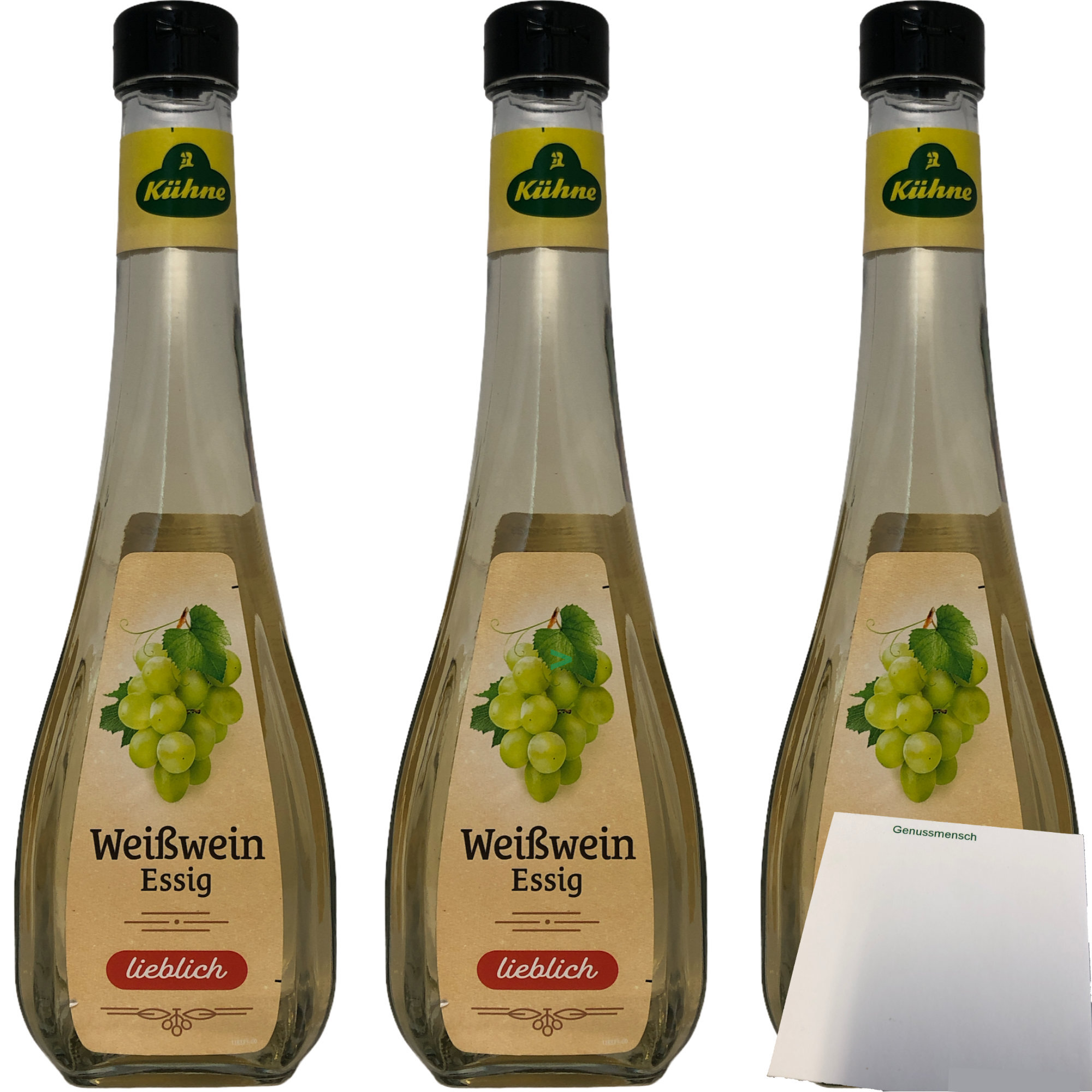 Kühne Exquisit Fein-würziger Weißweinessig 3er Pack (3x0,5l Flasche) + usy Block