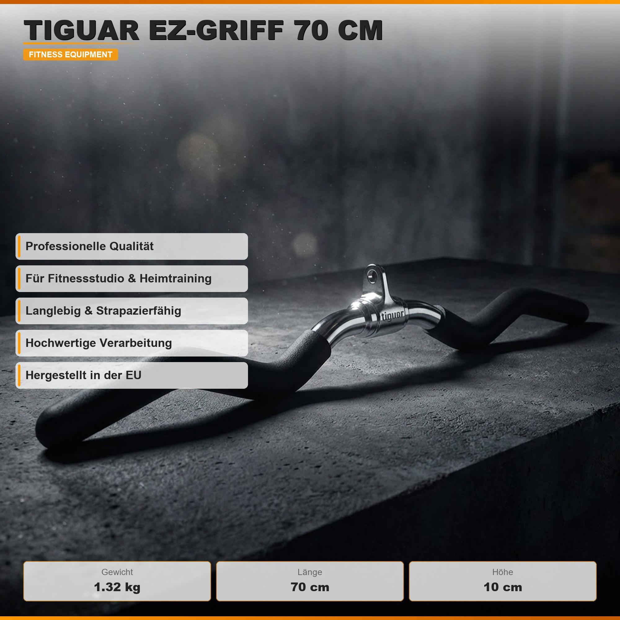 tiguar Curl Bar 70 cm – gebogener Kabelzug-Griff für Ober-/Unterzug – ergonomisch, rutschfest & mit Drehgelenk – für Bizeps- & Trizepstraining TI-AWU006