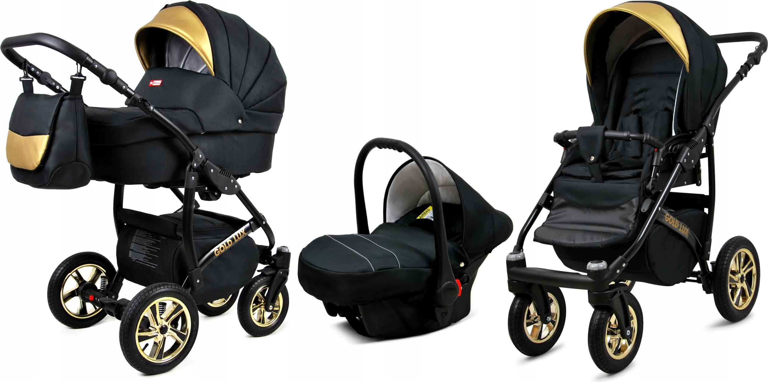 BabyLux Gold Lux | 3in1 Kinderwagen Set | Onyx | Kombikinderwagen | Kinderwagenset | Buggy + Ba