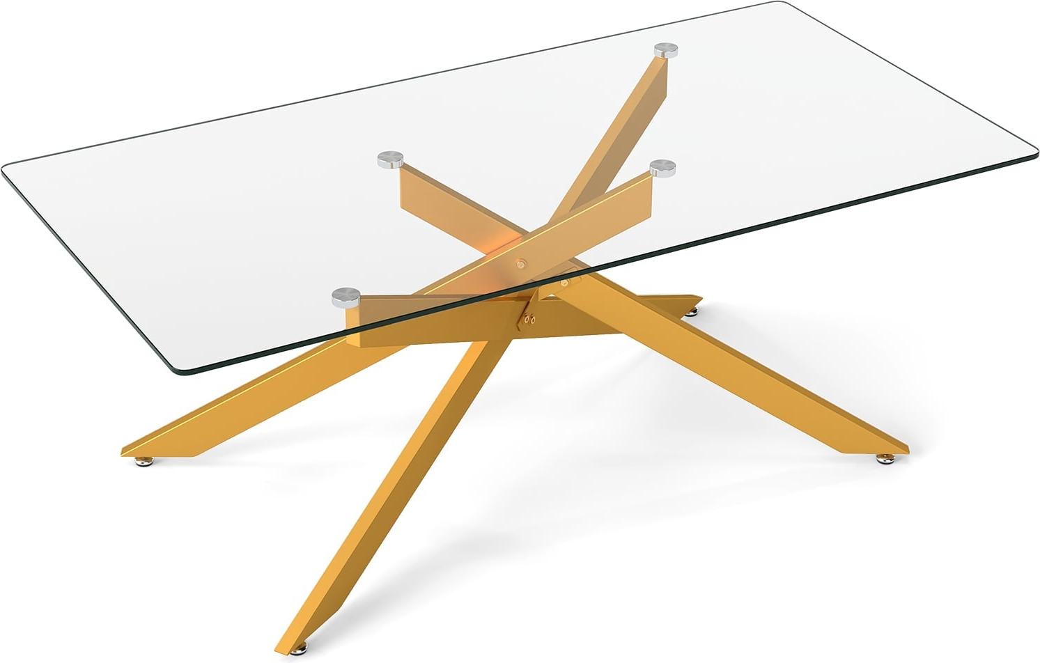 Northix Rechteckiger Couchtisch aus Glas, Gold, 120 x 60 cm
