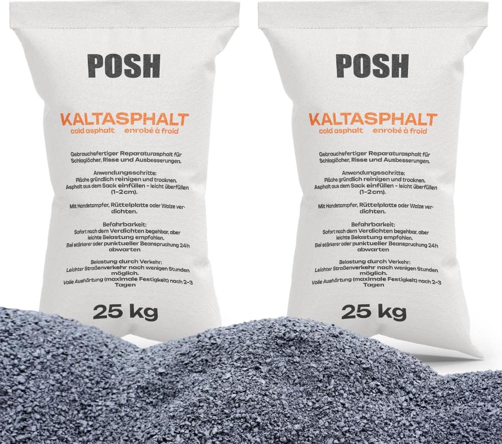 POSH Kaltasphalt 50 kg Bitumenmasse 0–8 mm, 2 x 25 kg