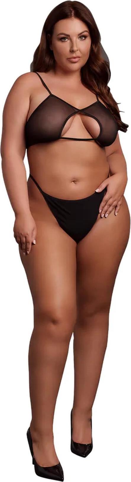 Le Désir Mesh-BH mit Schlüsselloch, doppelten Rückenträgern und verstellbaren Schiebern - Plus Size - Schwarz