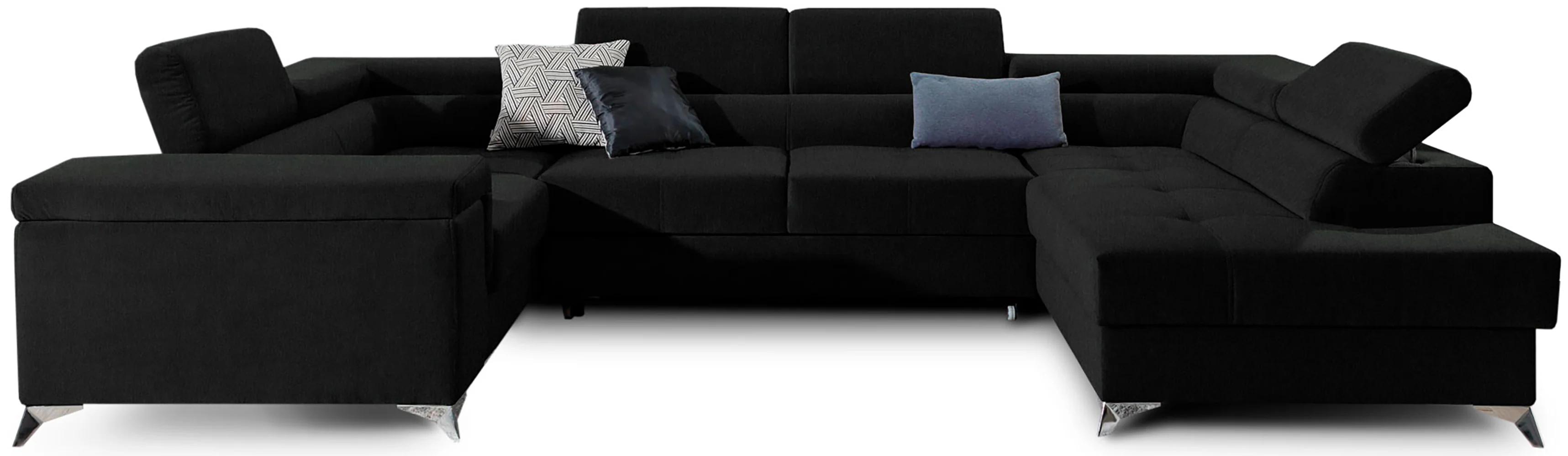 VENETI Geräumiges U-förmiges Sofa SEREIA - schwarz 2, rechte Ausführung 162-01-02046