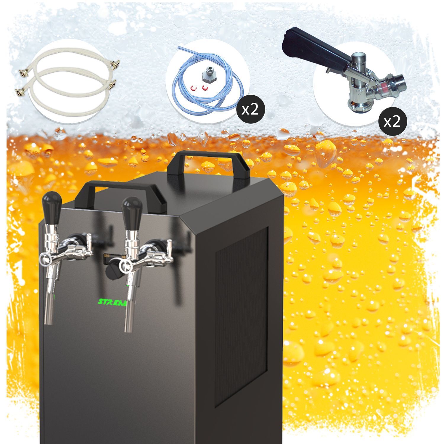ich-zapfe Komplett Set - Zapfanlage STREAM 80K mit Luftpumpe Bierkoffer, Bierzapfanlage, Durchlaufkühler 2-leitig Trockenkühler, Zapfkopf:KeyKeg,Zapfkopf 2:KeyKeg NEW-6883
