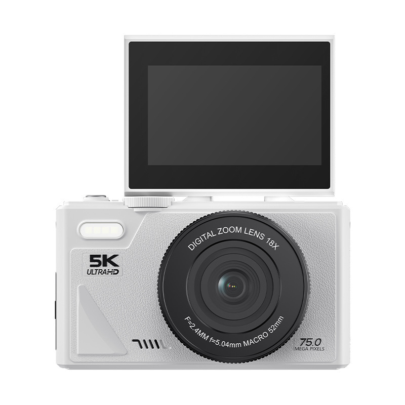 ZELURXX 5K-Kamera, 64GB Digitalkamera mit Drehbildschirm, 18X Zoom, 6400W, WLAN, HD-Qualität, Weiß