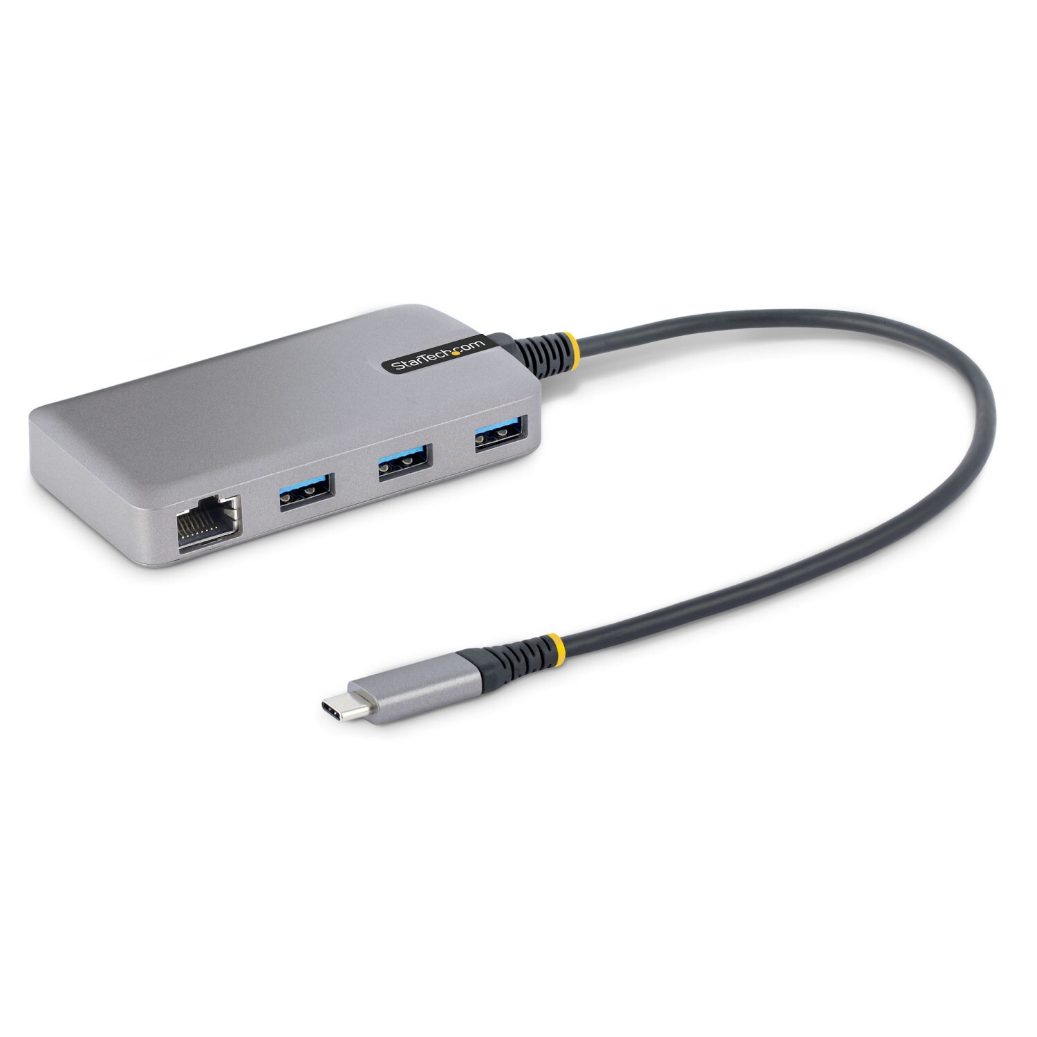 StarTech.com 3-portový rozbočovač USB-C s ethernetom, 3x porty USB-A, gigabitový ethernet, USB 3.0 5Gb/s, napájaný zo zbernice, rozbočovač USB typu C s GbE a káblom dlhým 1 stopu/30 cm, prenosný adaptér rozbočovača USB C pre notebooky