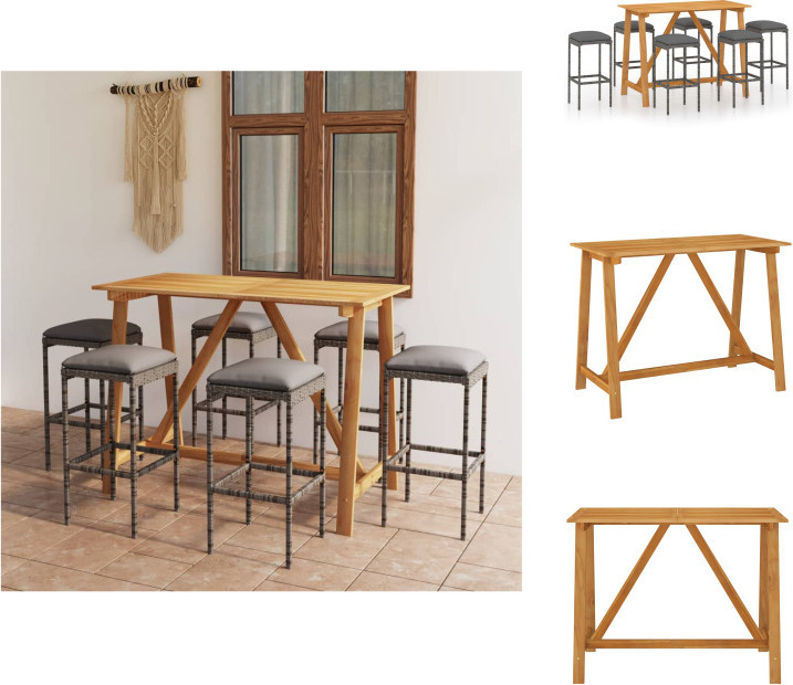 vidaXL 7-dielny záhradný barový set s vankúšmi sivý - Záhradné nábytkové zostavy