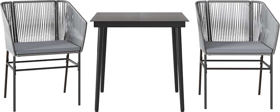 vidaXL 3-dielny záhradný jedálenský set s vankúšmi sivý polyratan sklo