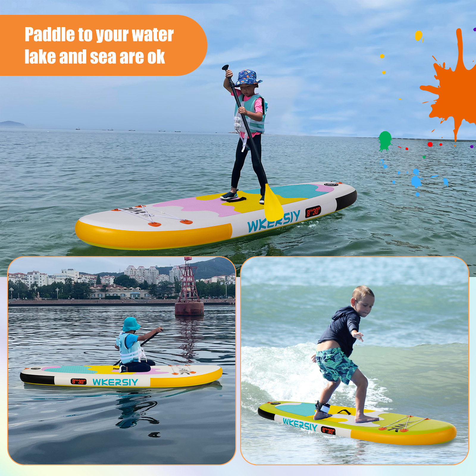 Nafukovacia doska na pádlo pre deti 8'x30''x6'' Nafukovacia SUP doska na pádlo Vodný šport Surf Set s pádlom Pump Backpack Leash Repair Kit