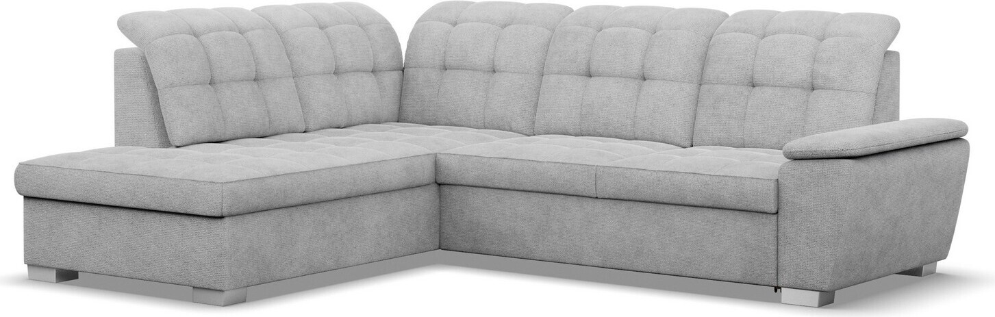 Mebligo Ecksofa BARON Medium - Version, 255 x 200 x 105, LINKS - mit Schlaffunktion, Farben Hellgrau, Zusatzfunktionen: Schlaffunktion (Delfin),