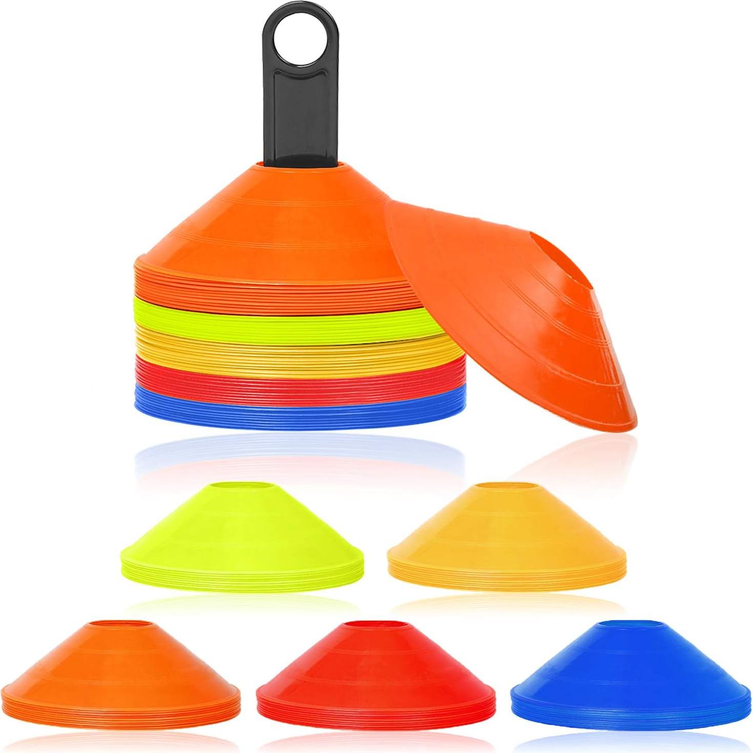 SUBTLETY Hütchen Fussball Markierungshütchen 50 Stücke Trainingshütchen Fußball mit Ständer Trainingszubehör für Eislaufen Hockey Leichtathletik Koordinationstraining