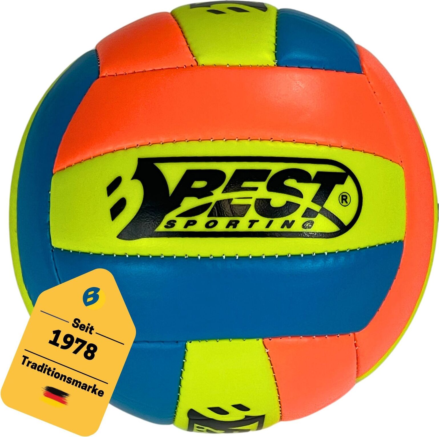 Best Sporting Mini Volleyball Größe 2 I Mini Volleyball in Blau/Orange/Gelb I Robuster und langlebiger Volleyball I Ideal für Outdoor & Indoor Spiele 10171