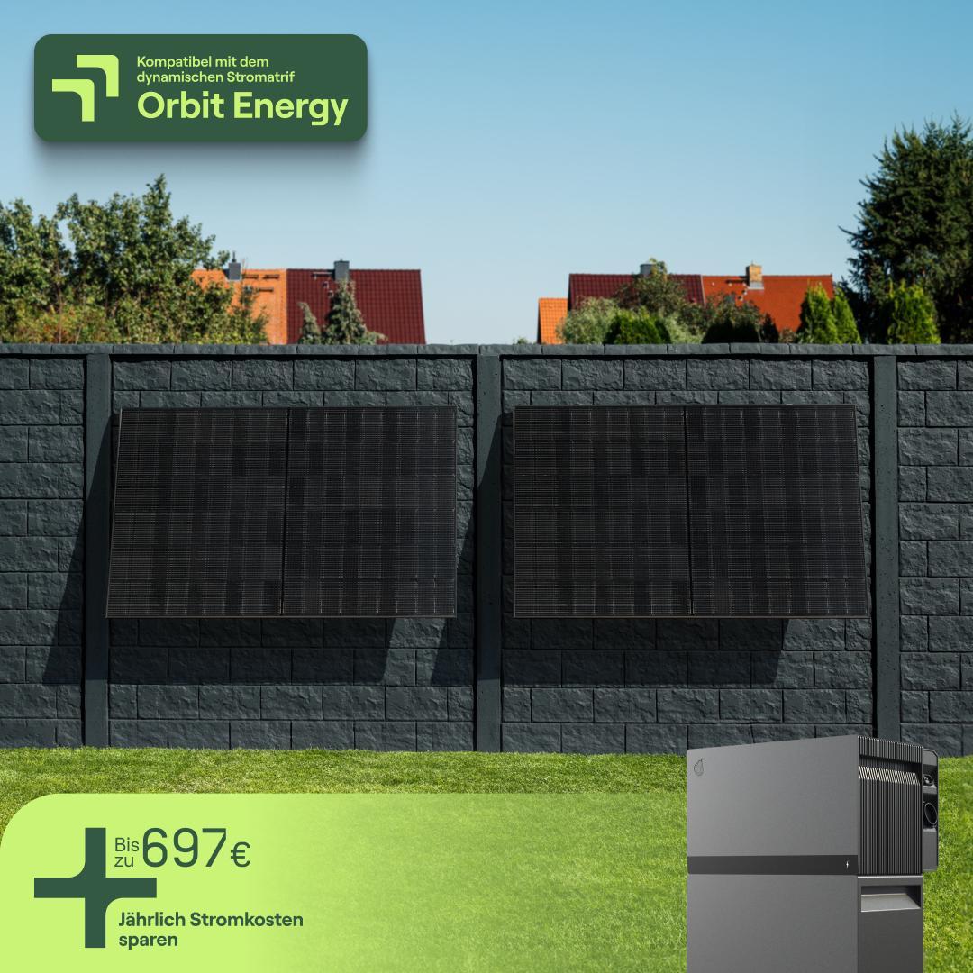Priwatt Balkonkraftwerk für Fassade mit 2 Modulen & Speicher Avocado Orbit M (4,22 kWh) - 5m Anschlusskabel - priWall Duo SW11355.5