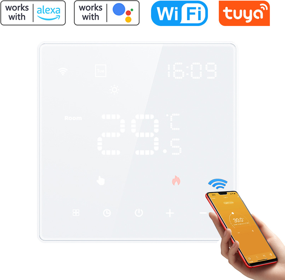 Tuya Wifi digitálny displej, inteligentný regulátor teploty, multifunkčný termostat na vodu/elektrické vykurovanie vody/plynový kotol, dotykový panel na reguláciu teploty, kompatibilný s Amazon Alexa a Google Home