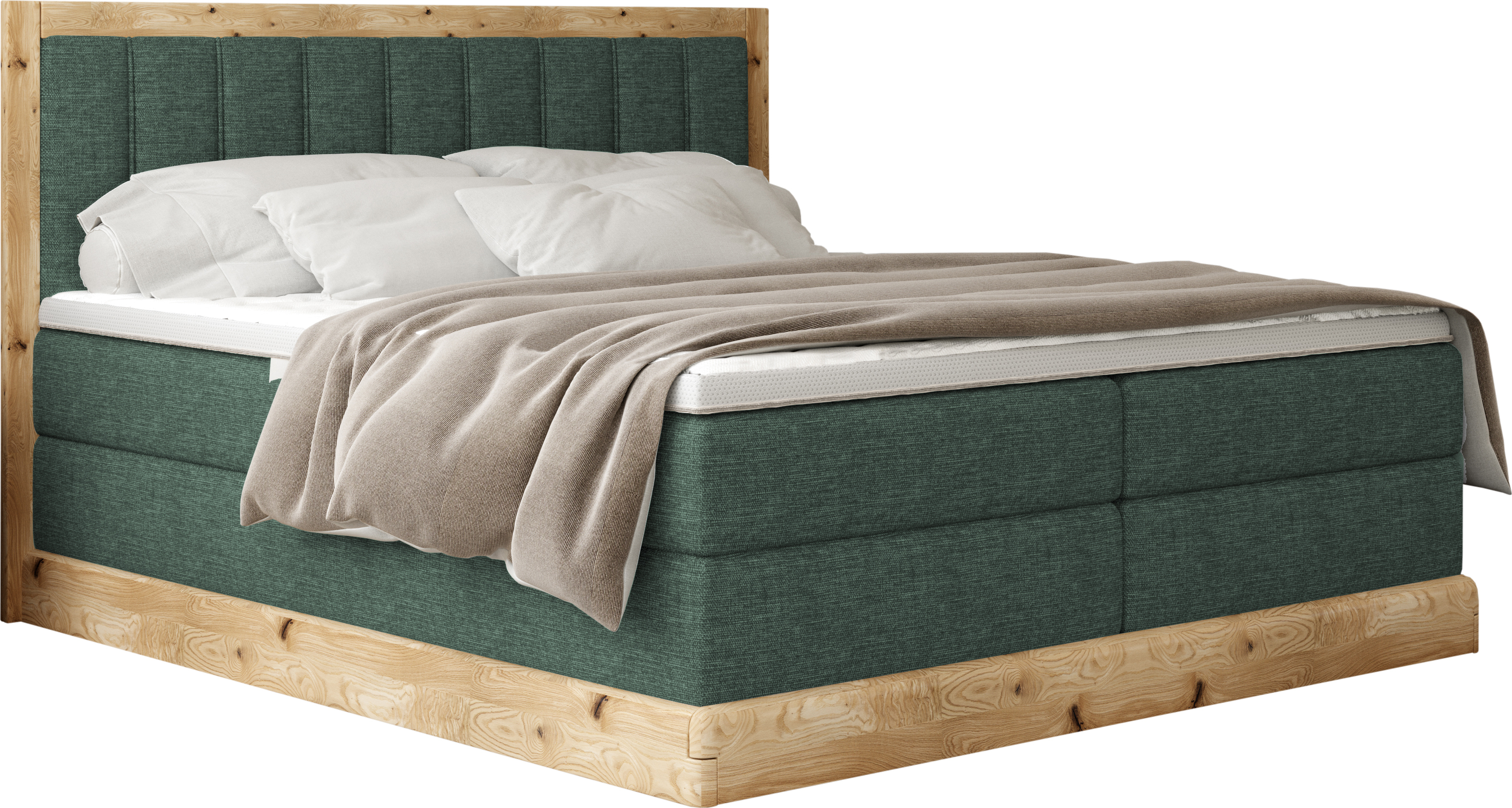 Schlafzimmer Bett Komfortables ALMA Kontinentalbett - Gepolstertes Bett Mit 152 cm Länge, Hochwertigen Matratzen Und Stilvollen Materialien 140x200 cm Dunkelgrün