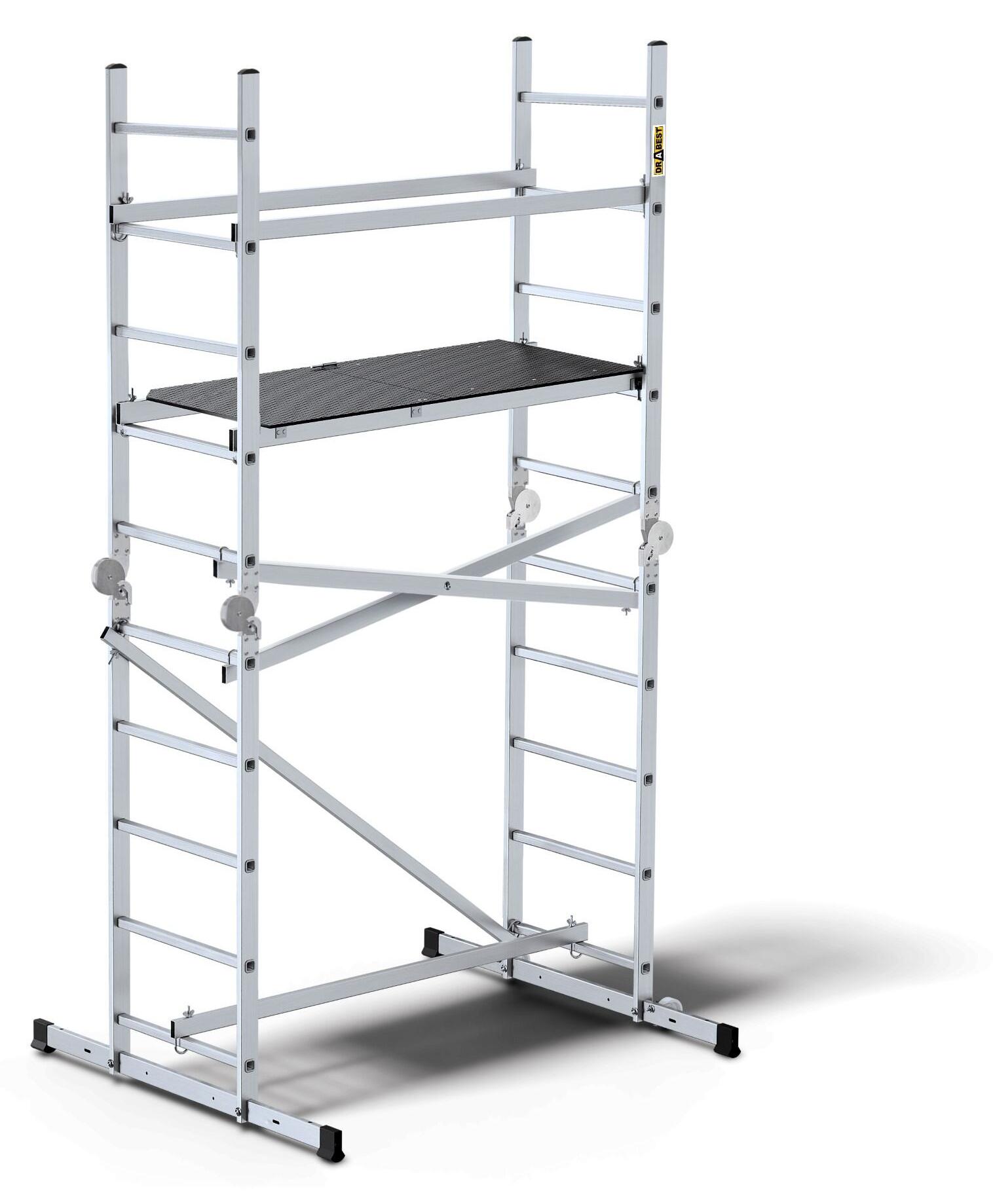 Drabest | Aluminiumgerüst - gerüst - Leitergerüst - leiter gerüst - bis zu 150kg - alu gerüst - arbeitsplattform - plattform alu gerüst AL-RU-IKAR-PRO-2K
