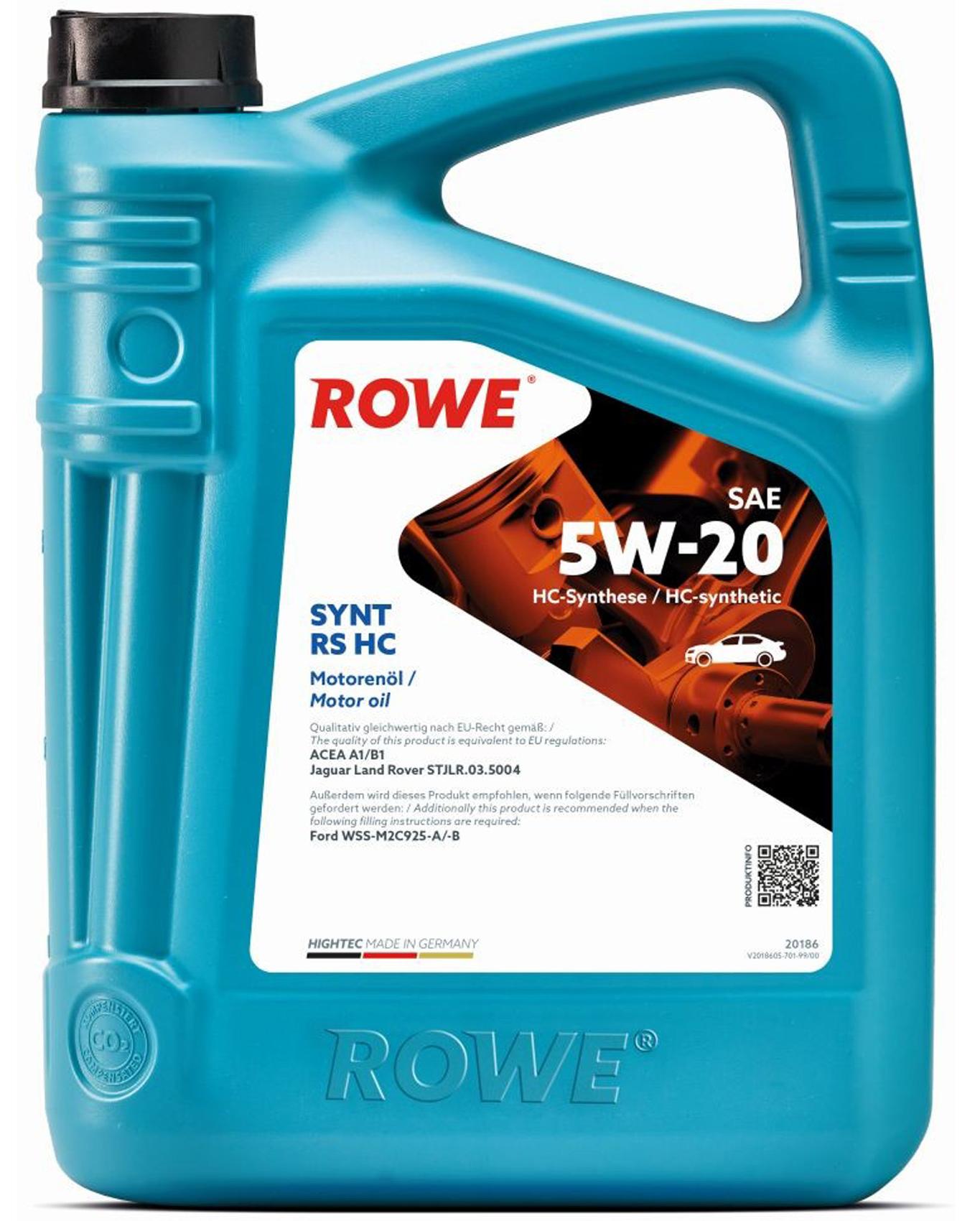ROWE HIGHTEC SYNT RS HC für 5W-20 5 Liter Motoröl Motorenöl HC Synthese STJLR.03.5004 Öl 20186-0050-99