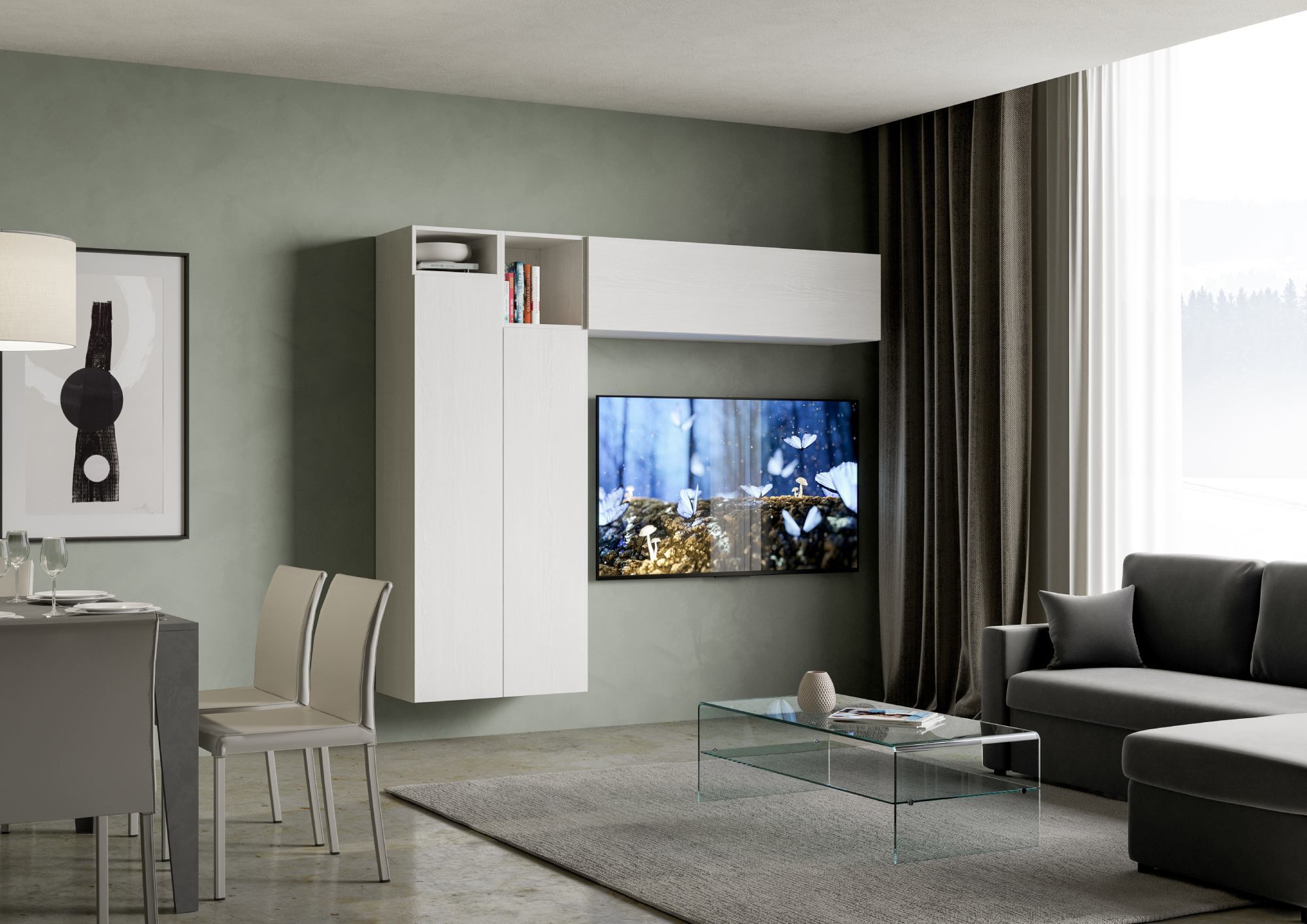 Itamoby Zusammensetzung der Wohnzimmerwand H21 L.234 H.194 T.39,2