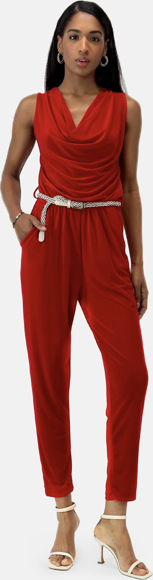 Elara Damen Jumpsuit mit Gürtel mit Gürtel 1197 Red