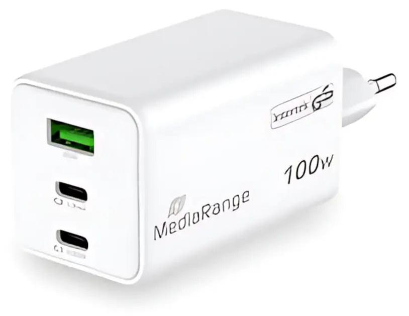 MediaRange 100W GaN Schnellladeadapter (EU-Stecker), 2x USB-C und 1x USB-A, untersttzt USB-C Power Delivery und Quick MRMA123