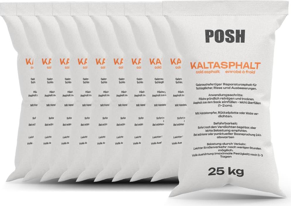 POSH Kaltasphalt 250 kg Bitumenmasse 0–8 mm, 10 x 25 kg