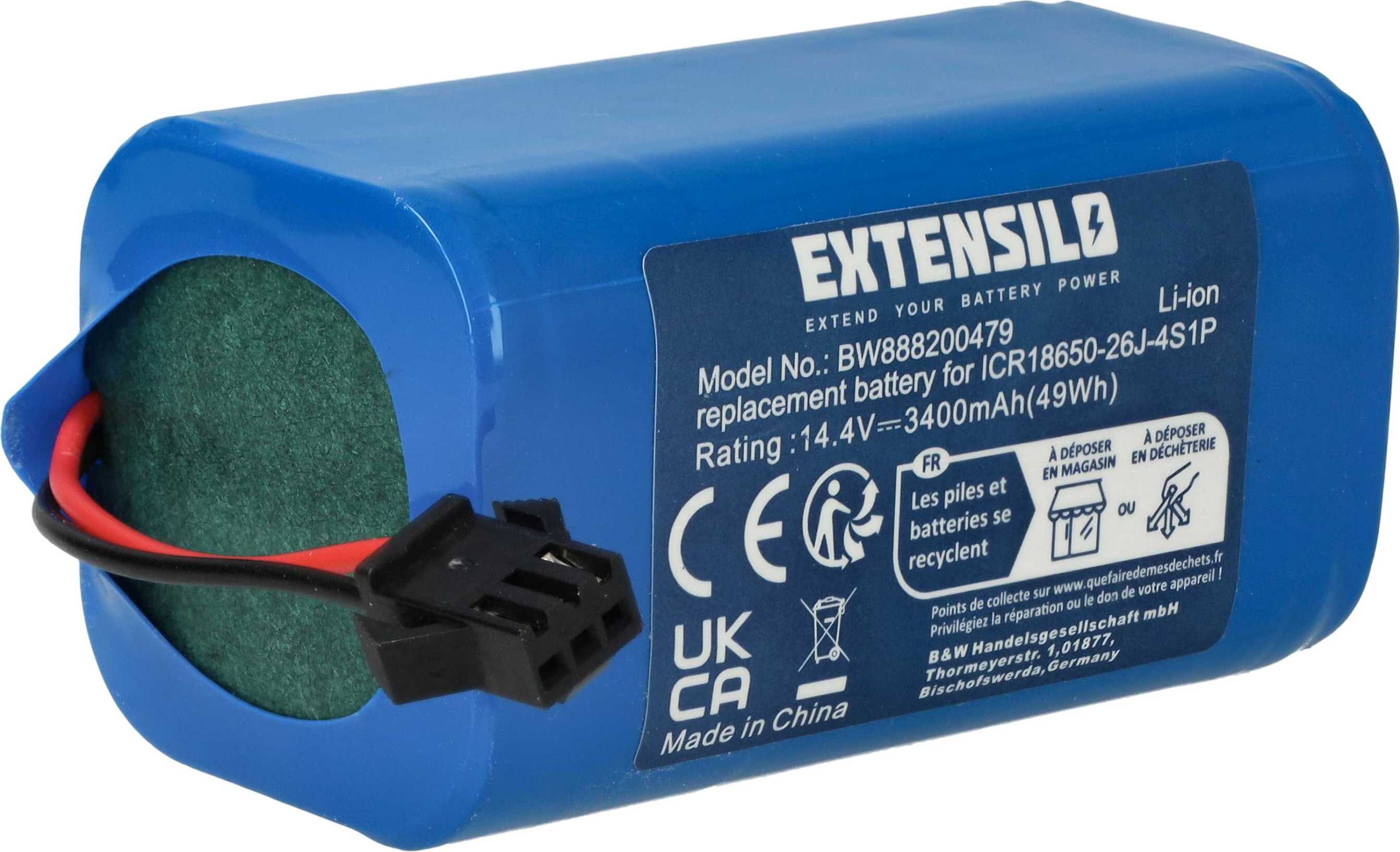 EXTENSILO Akku kompatibel mit Mamibot ExVac 680S, 880, 660 Saugroboter Blau (3400 mAh, 14,4 V, Li-Ion)