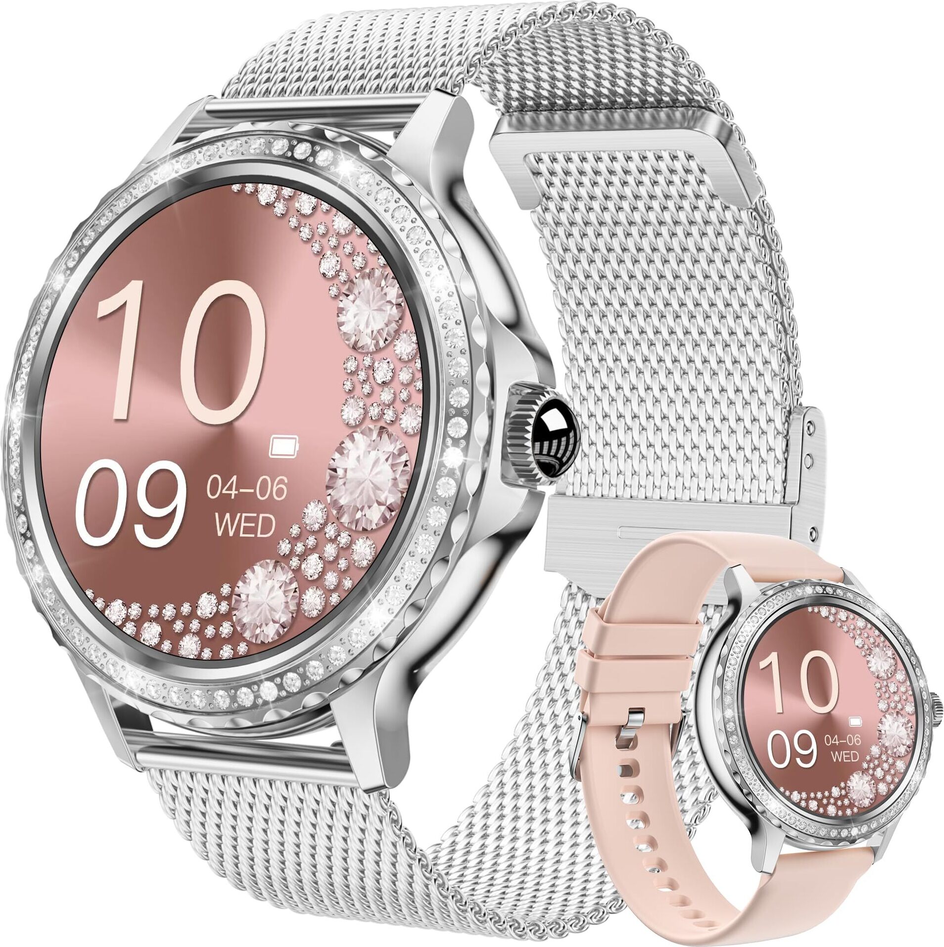Smartwatch dámske, inteligentné hodinky pre mobilný telefón iPhone Android, vodotesné IP68, s monitorovaním srdcového tepu/spánku, fitness tracker s viacerými športovými režimami, dámske, strieborné
