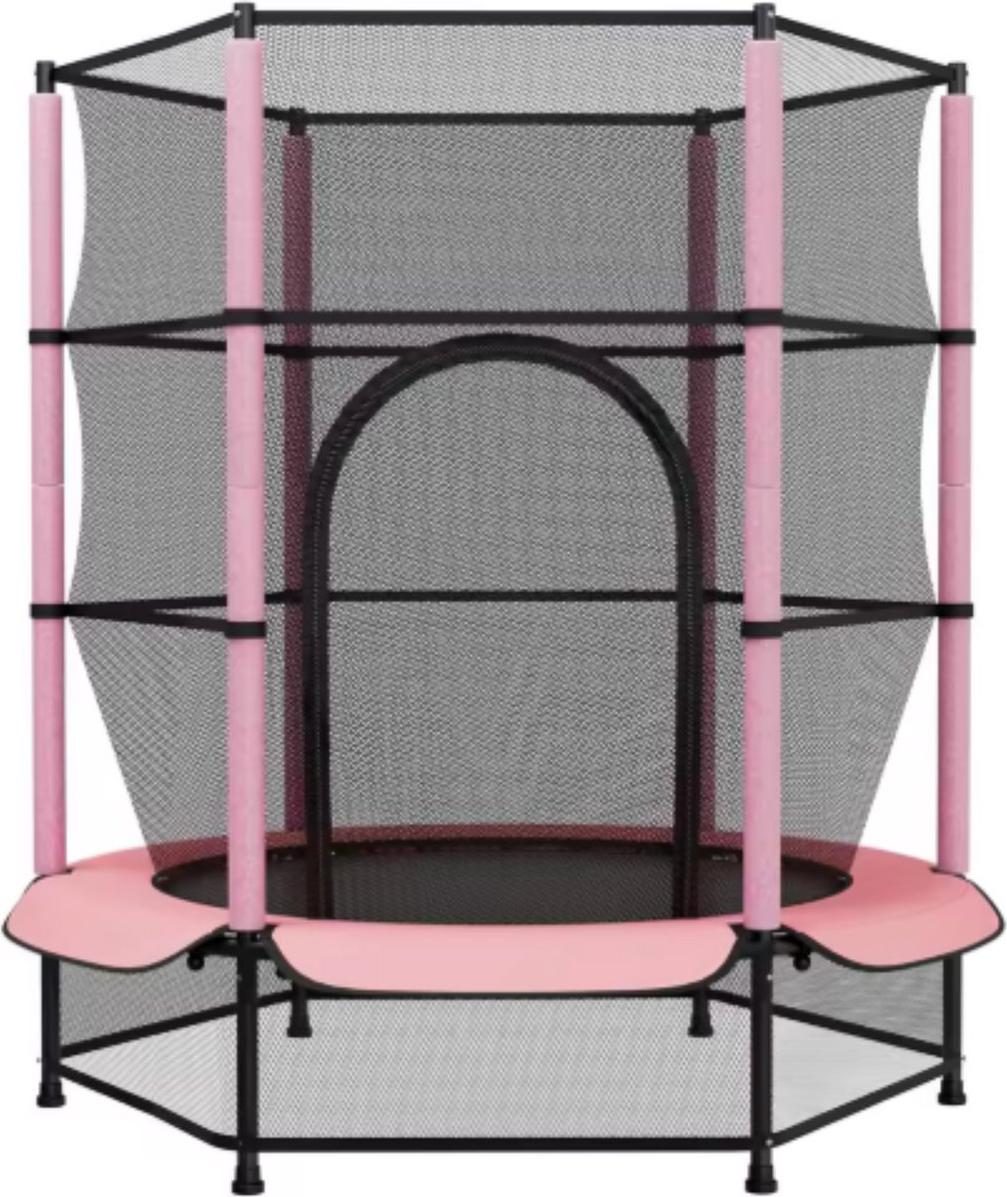 Detská trampolína Ø 140 cm - S bezpečnostnou sieťou, zipsom a zemnou sieťou - Mini trampolína pre deti od 3 do 6 rokov - Vonkajšia a vnútorná - Ružová