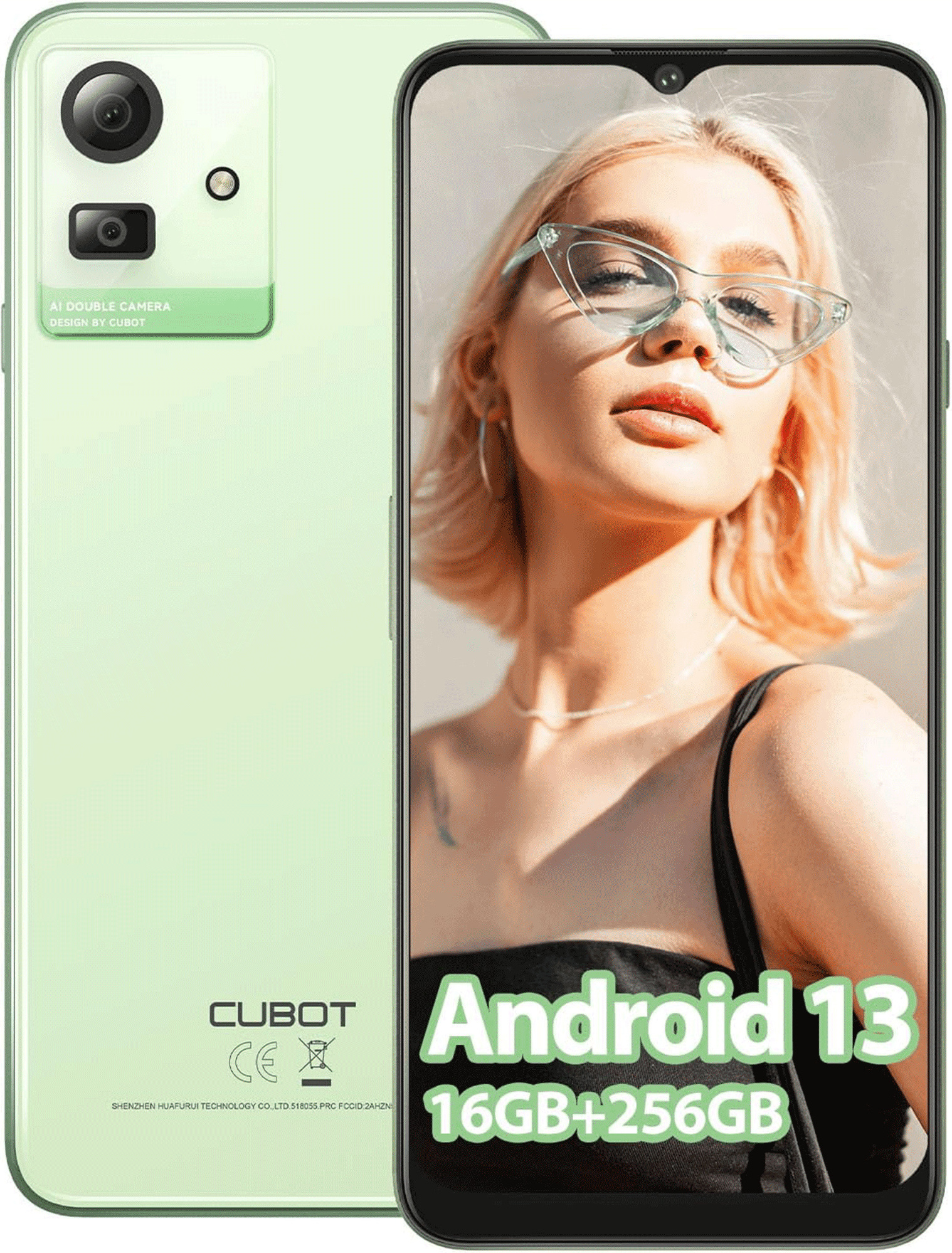 CUBOT NOTE 50 Mobilný telefón bez zmluvy 16GB+256GB/1TB Android 13 Smartphone 6,56" HD+ 90Hz, 5200mAh batéria, odtlačok prsta, GPS, NFC, OTG Zelená