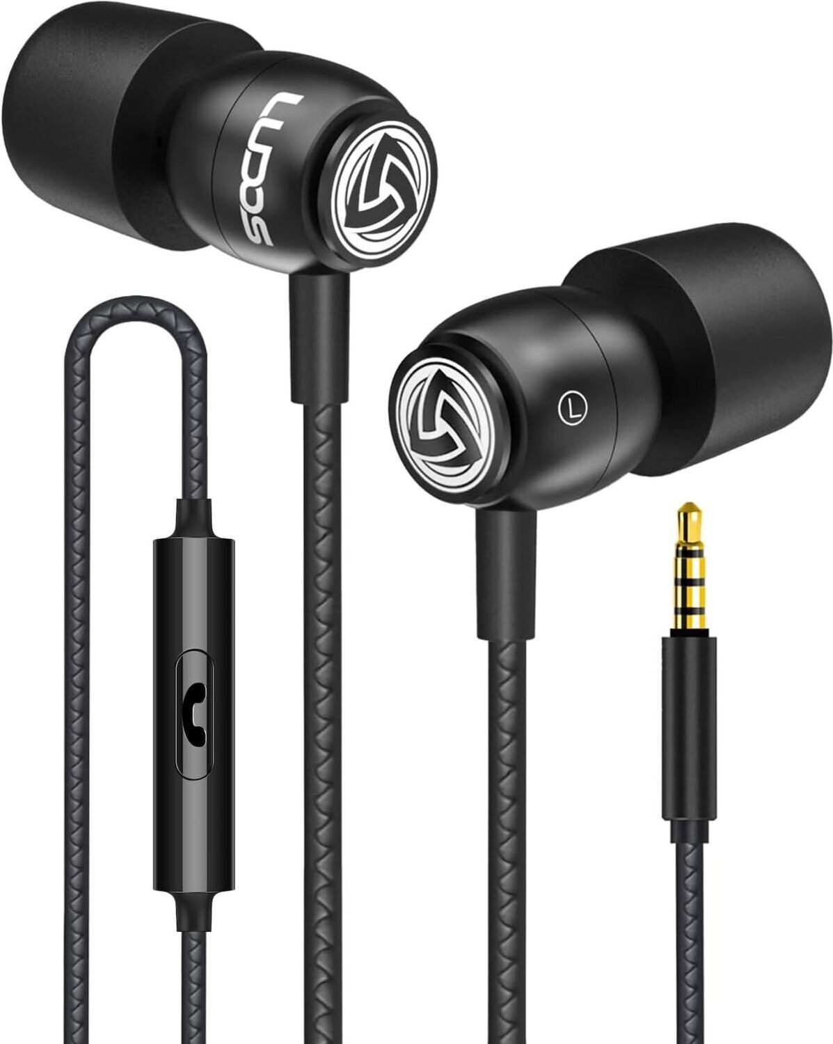 Ludos Clamor In-Ear Headphones with Cable and Microphone, 5 Year Warranty, Premium Audio Quality, Bass, Memory Foam, Reinforced Cable, Call Control