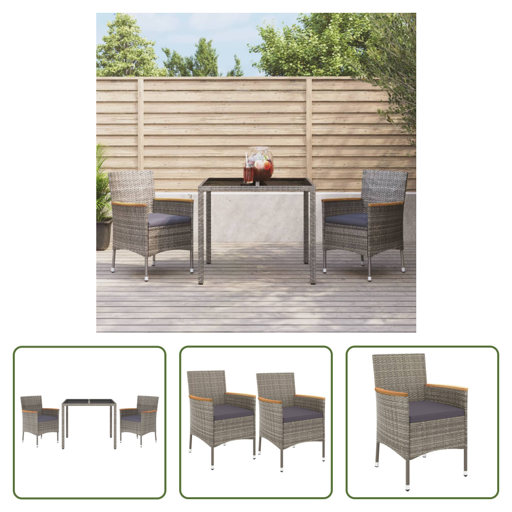 The Living Store 3-dielny záhradný jedálenský set s vankúšmi sivý polyratan