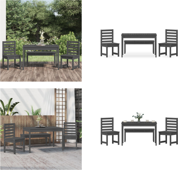 vidaXL 4 ks záhradný jedálenský set sivý z masívnej borovice - Záhradný jedálenský set - Záhradné jedálenské sety - Jedálenský set terasa - Jedálenský set