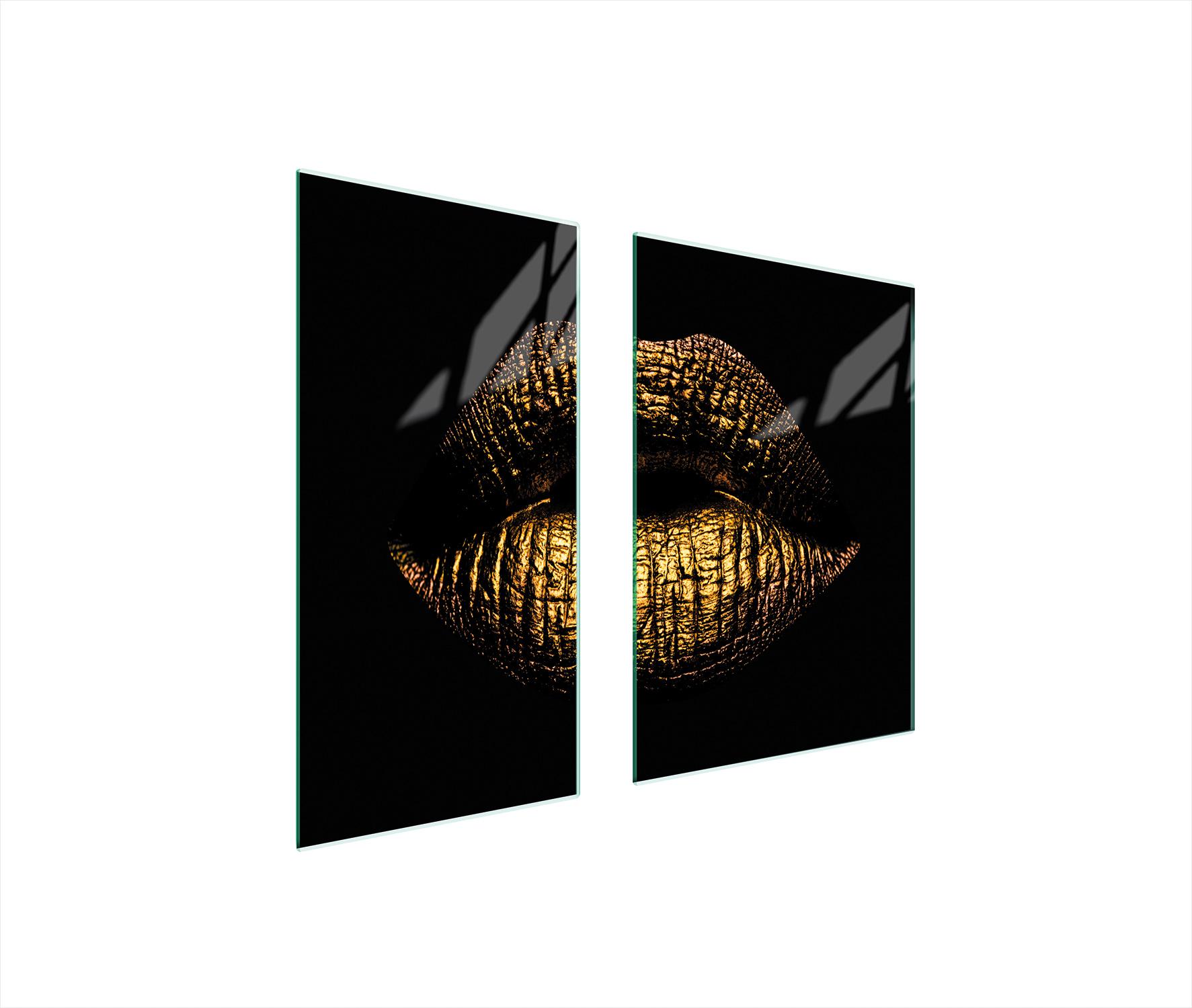 TMK ArtDeko Herdabdeckplatten 2 teilig 75x52 Ceranfeld Abdeckung Glas Schneidebrett Mund Golden