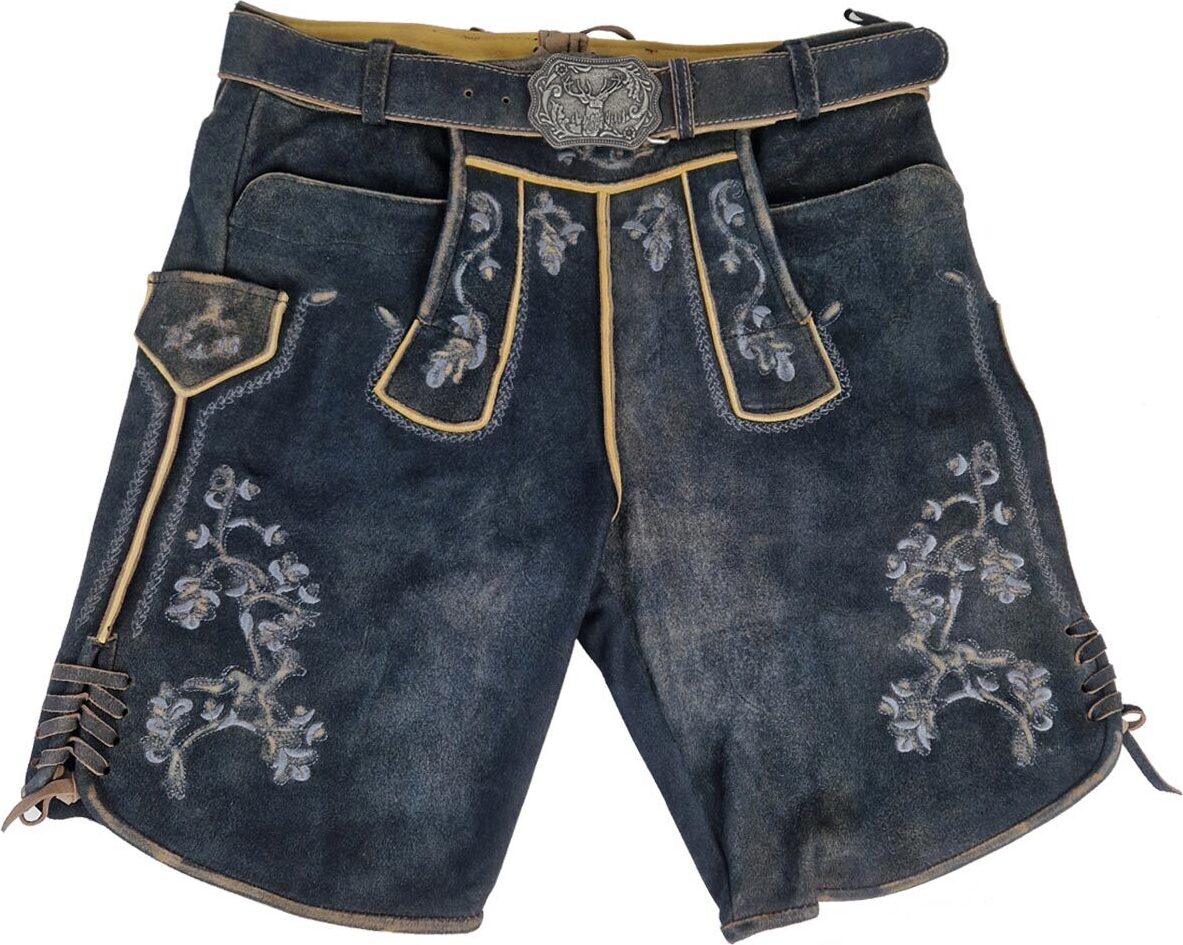 MADDOX Kurze Lederhose "Wetzikorn" mit Stickerei | Graphit Größe: 58 Wetzikorn graphit