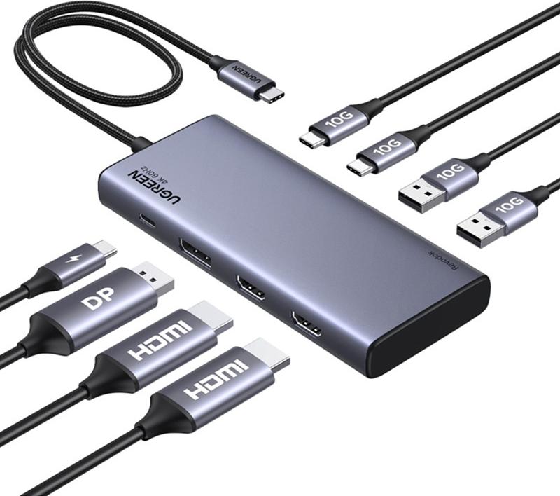Rozbočovač Usb-C Ugreen Cm639, 2x Hdmi, Dp, 2x Usb, 2x Usb-C 3.2 10Gbps, Pd, 4K 60Hz