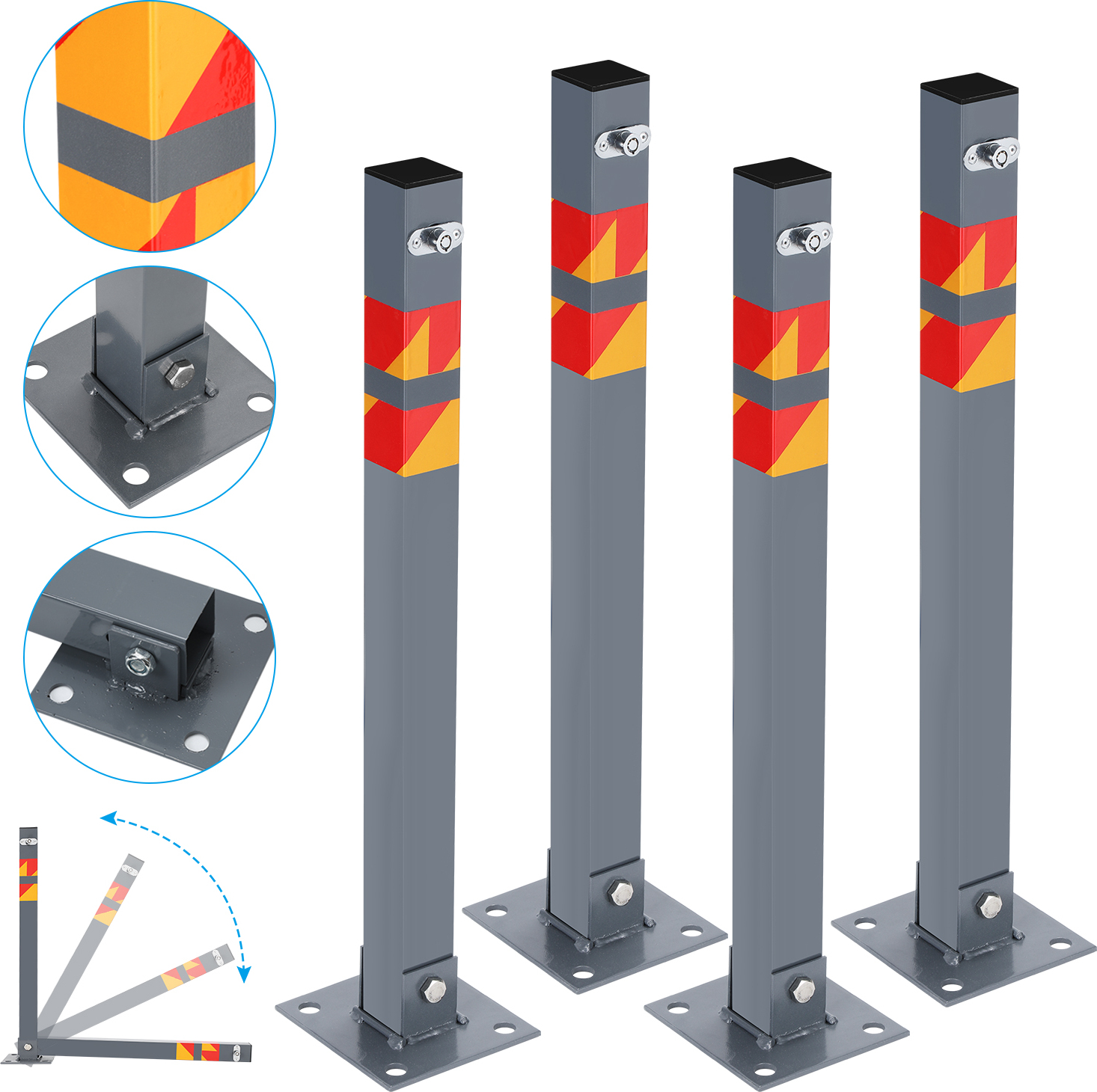 Fiqops 4 Set Absperrpfosten Absperrbänder Parkplatzsperre Klappbar Sperre Eckig 65cm Parksicherung RL-HG6758-4-DC