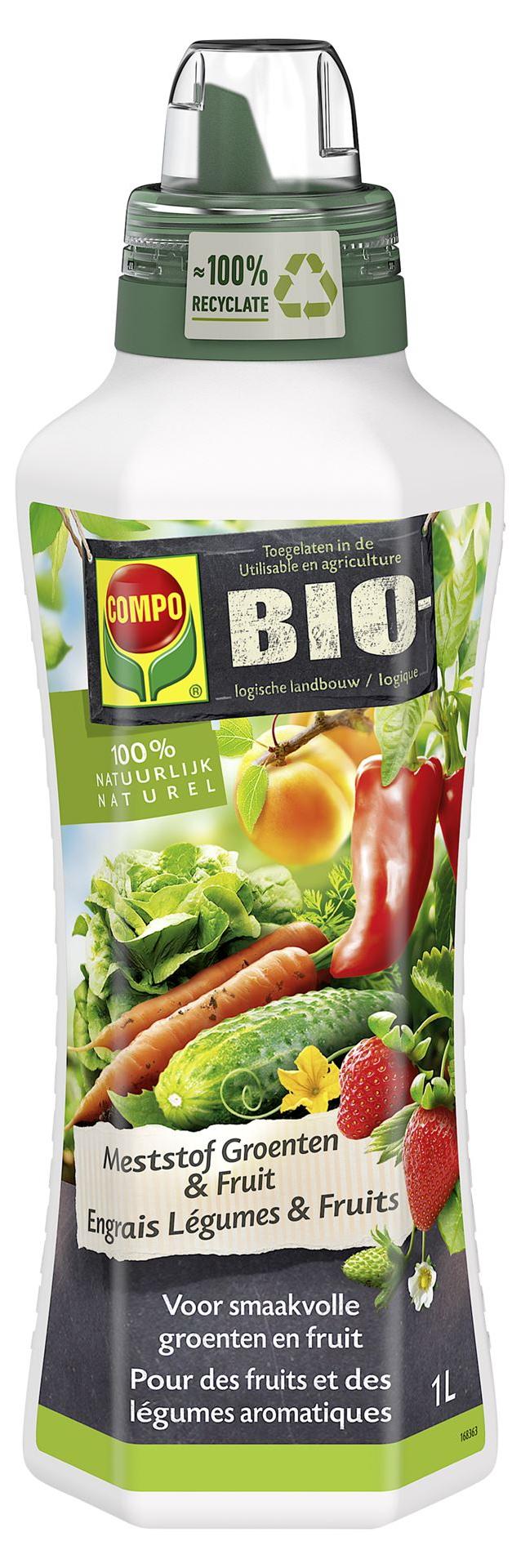 Compo Flüssigdünger für Gemüse & Obst - 1 L - - 100% vegan & biologisch, geeignet für den ökologischen Landbau - Für Gemüse und Obst in Töpfen und in Gemüsekisten