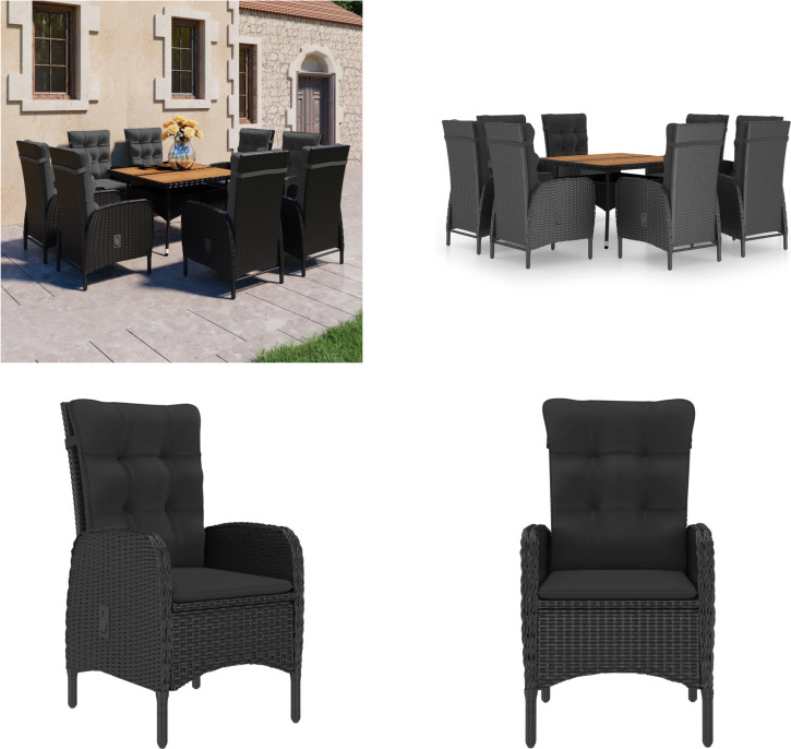 vidaXL 9-dielny záhradný jedálenský set z polyratanu a agátového dreva čierny - Set záhradného nábytku - Sety záhradného nábytku - Záhradný stôl a stoličky - Záhradné stoly a stoličky