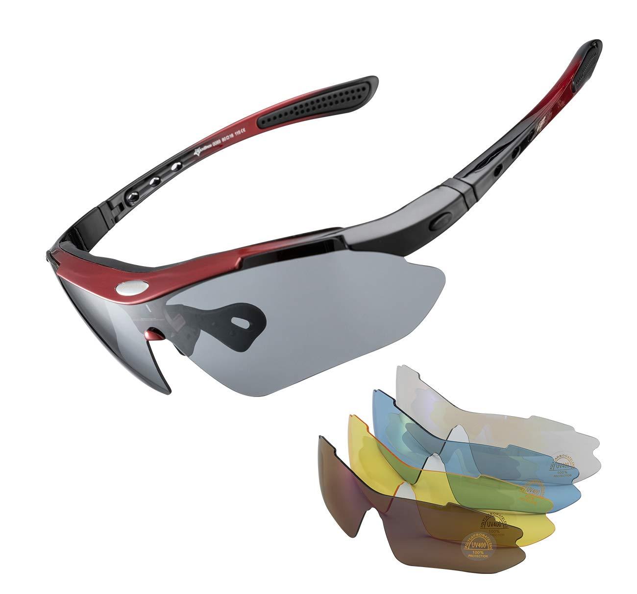 ROCKBROS Fahrradbrille Sonnenbrille mit 5 Wechselgläsern Damen Herren